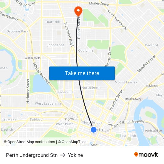 Perth Underground Stn to Yokine map