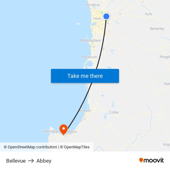 Bellevue to Abbey map