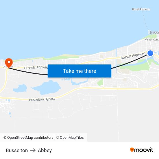 Busselton to Abbey map