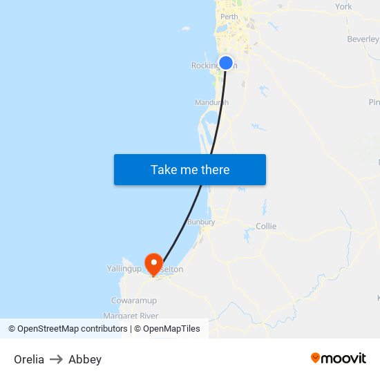 Orelia to Abbey map