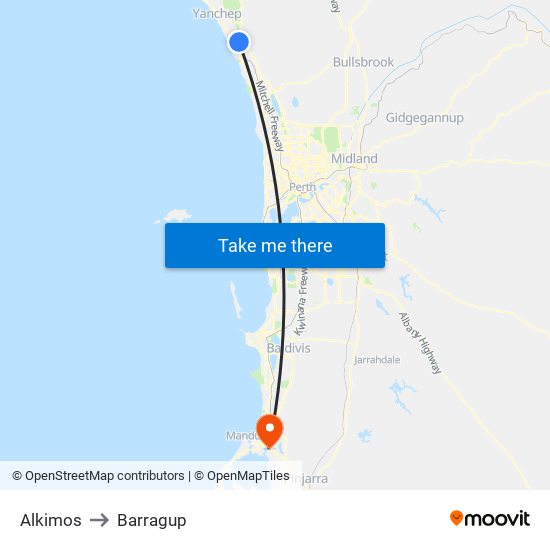 Alkimos to Barragup map