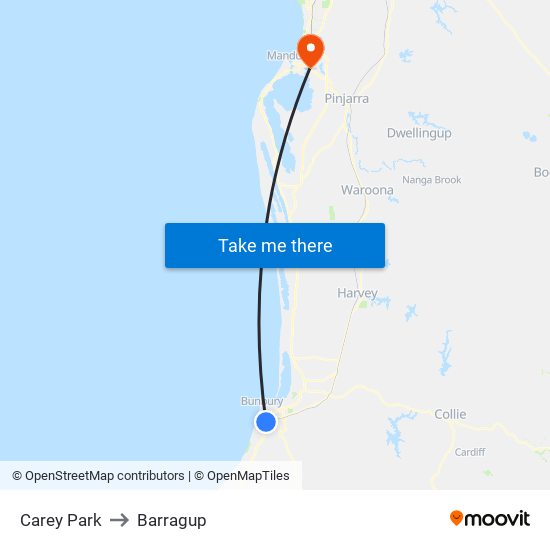 Carey Park to Barragup map