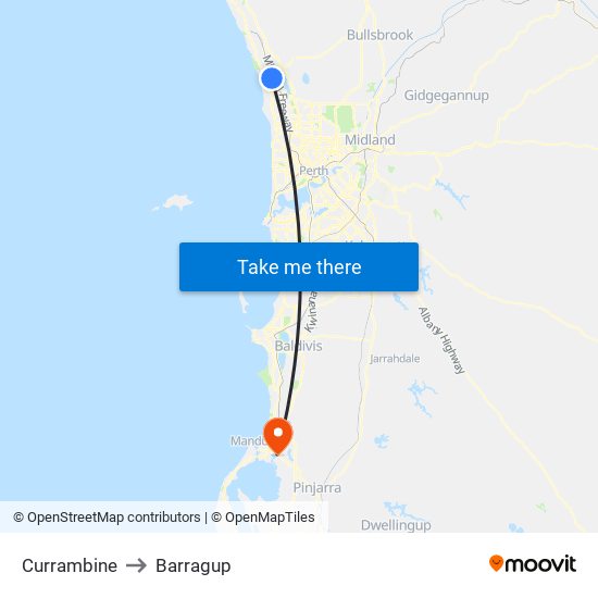 Currambine to Barragup map