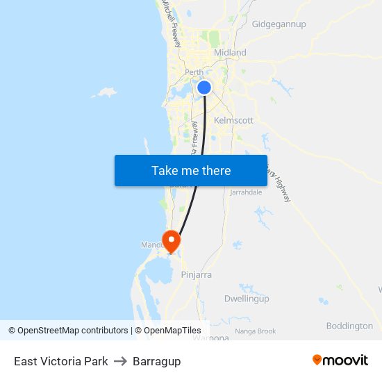 East Victoria Park to Barragup map