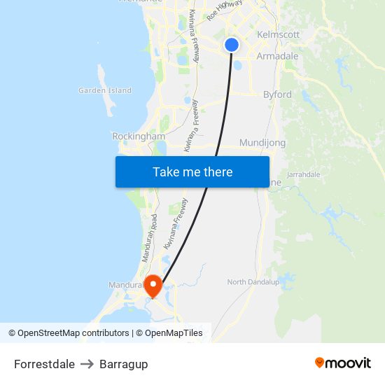 Forrestdale to Barragup map