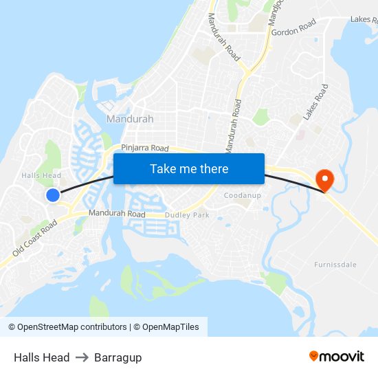 Halls Head to Barragup map