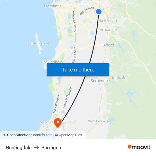 Huntingdale to Barragup map