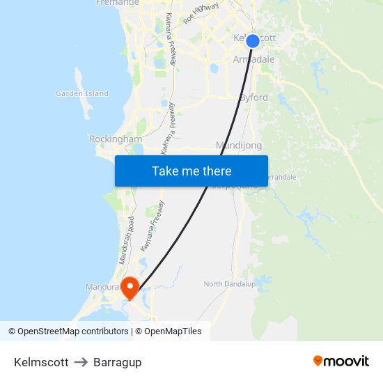 Kelmscott to Barragup map