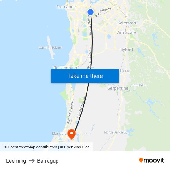 Leeming to Barragup map