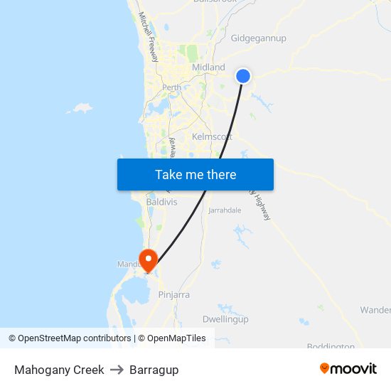 Mahogany Creek to Barragup map