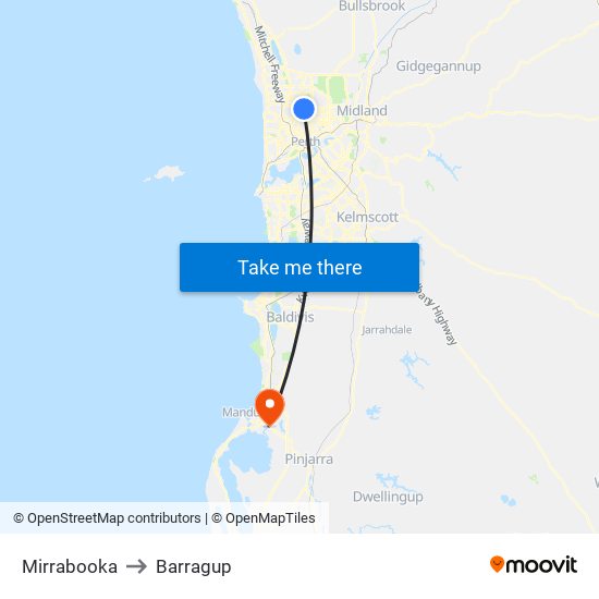 Mirrabooka to Barragup map