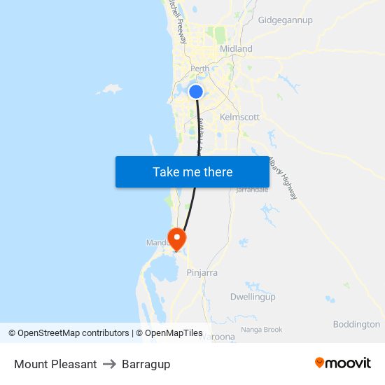 Mount Pleasant to Barragup map