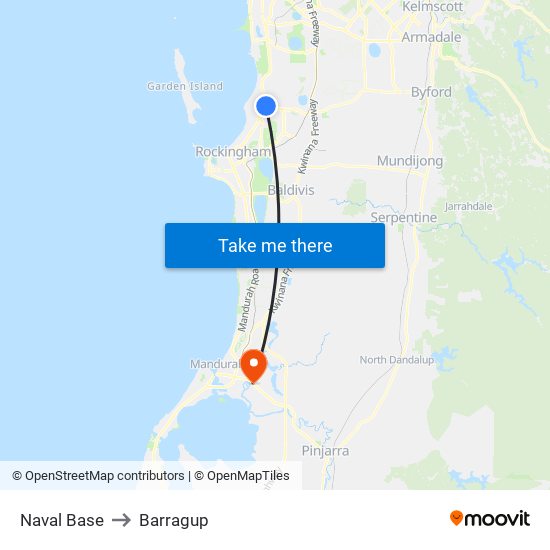 Naval Base to Barragup map