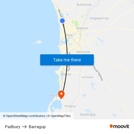 Padbury to Barragup map