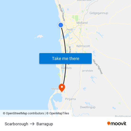 Scarborough to Barragup map