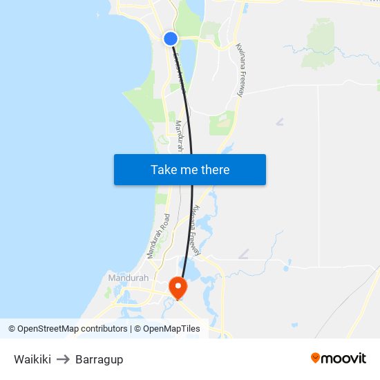 Waikiki to Barragup map