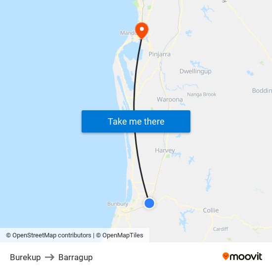 Burekup to Barragup map