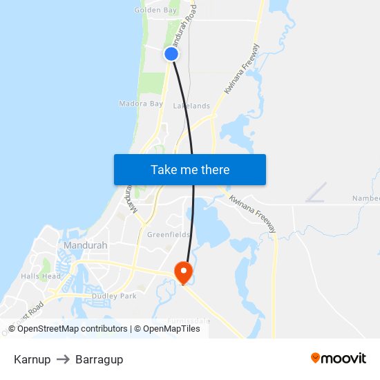 Karnup to Barragup map