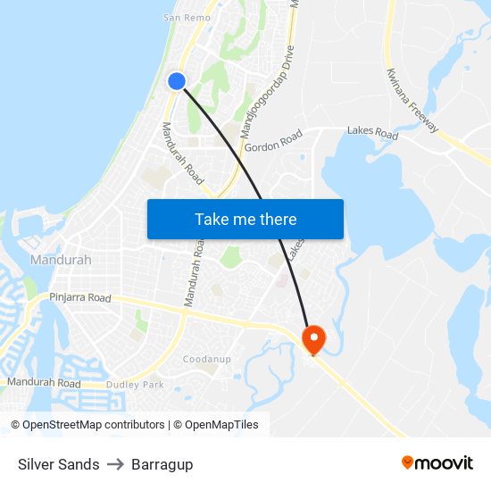 Silver Sands to Barragup map