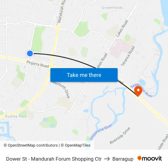 Dower St - Mandurah Forum Shopping Ctr to Barragup map