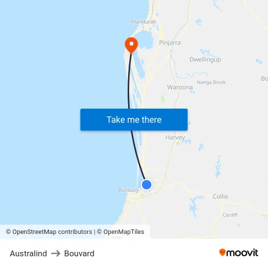 Australind to Bouvard map