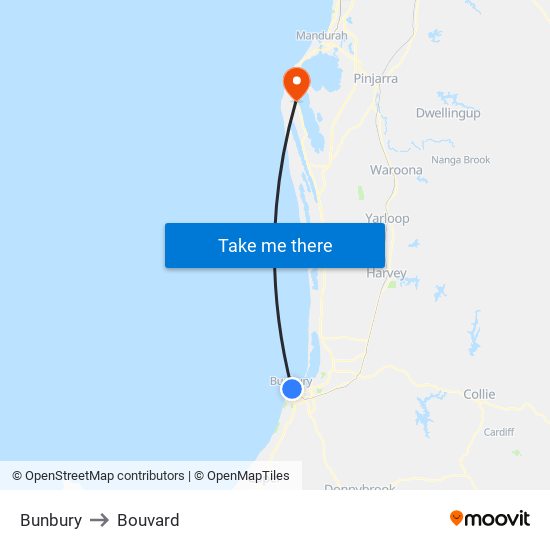 Bunbury to Bouvard map