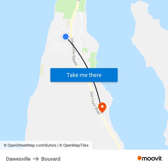 Dawesville to Bouvard map