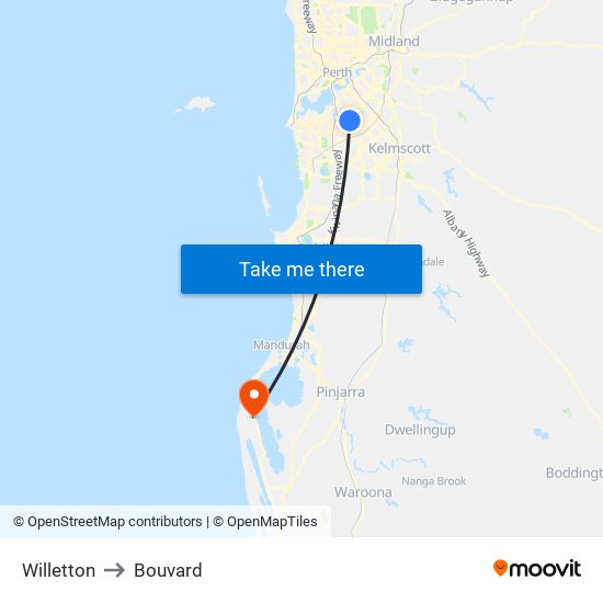 Willetton to Bouvard map