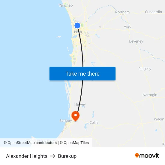 Alexander Heights to Burekup map