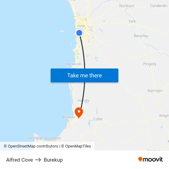 Alfred Cove to Burekup map