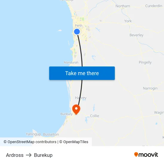 Ardross to Burekup map