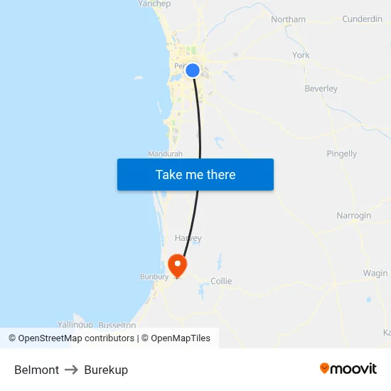 Belmont to Burekup map
