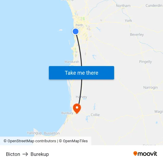 Bicton to Burekup map