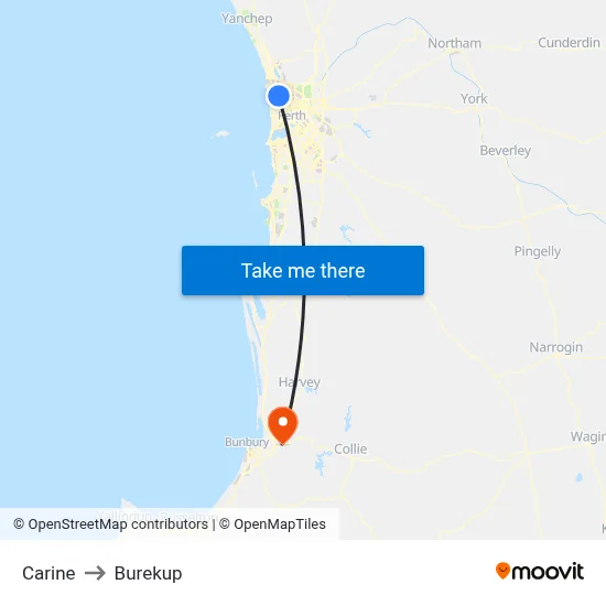 Carine to Burekup map