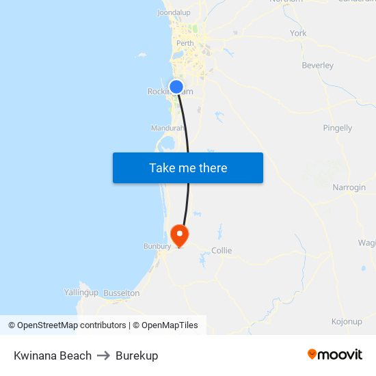 Kwinana Beach to Burekup map