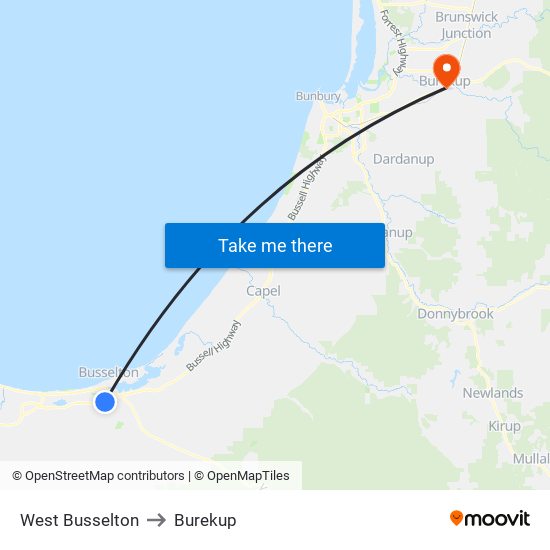 West Busselton to Burekup map