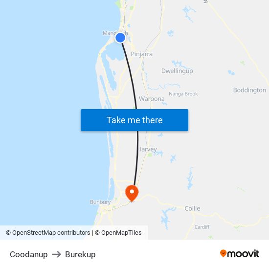 Coodanup to Burekup map