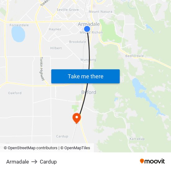 Armadale to Cardup map