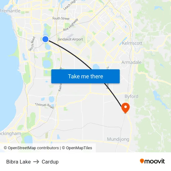 Bibra Lake to Cardup map