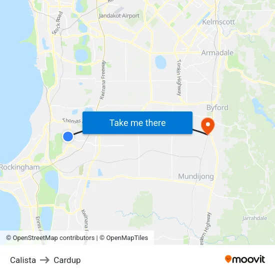 Calista to Cardup map