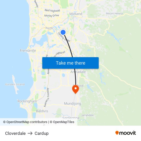 Cloverdale to Cardup map