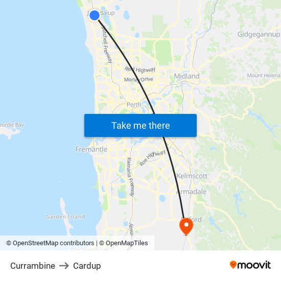 Currambine to Cardup map