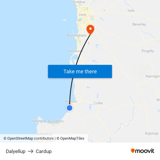 Dalyellup to Cardup map