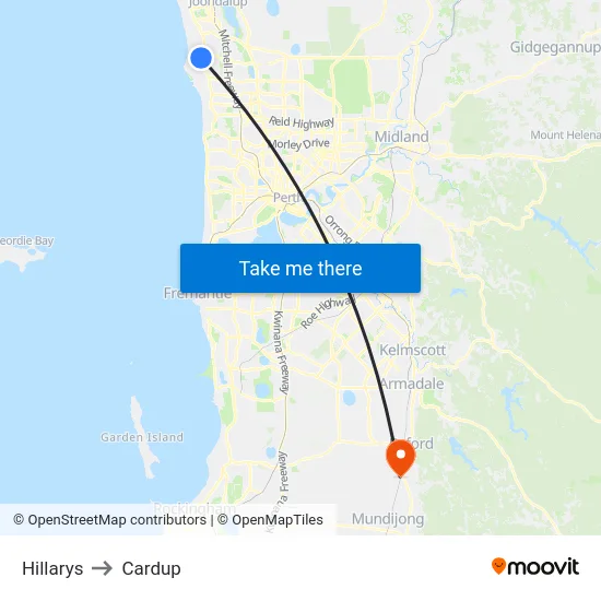 Hillarys to Cardup map