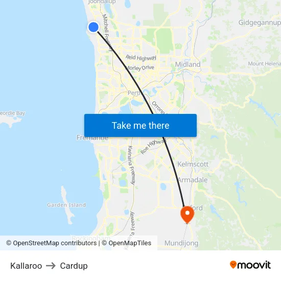 Kallaroo to Cardup map