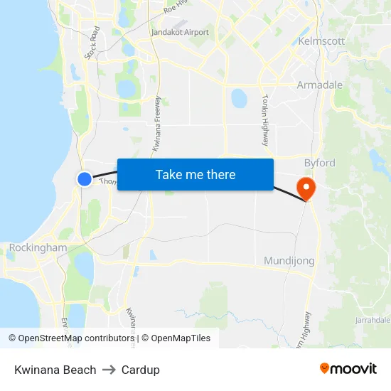 Kwinana Beach to Cardup map