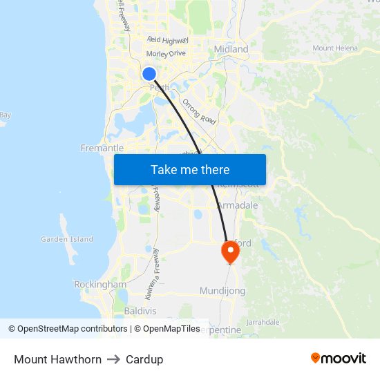 Mount Hawthorn to Cardup map