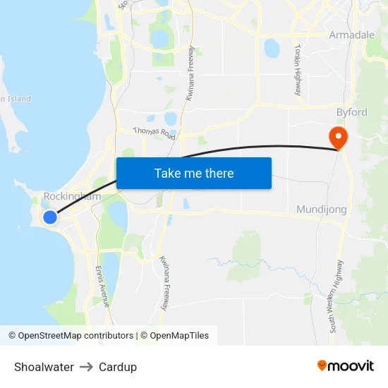 Shoalwater to Cardup map