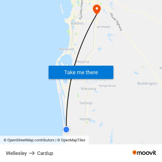 Wellesley to Cardup map