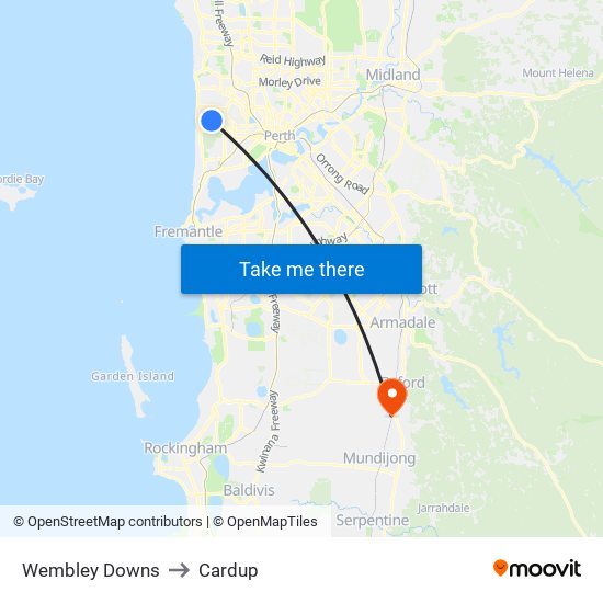 Wembley Downs to Cardup map